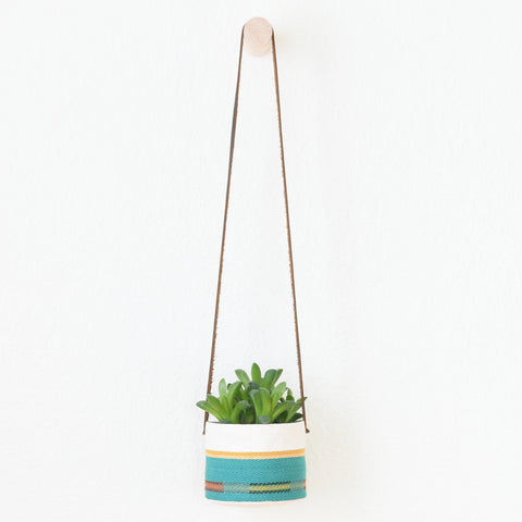 Small Natural Canvas Hanging Planter  |  Turquoise 04