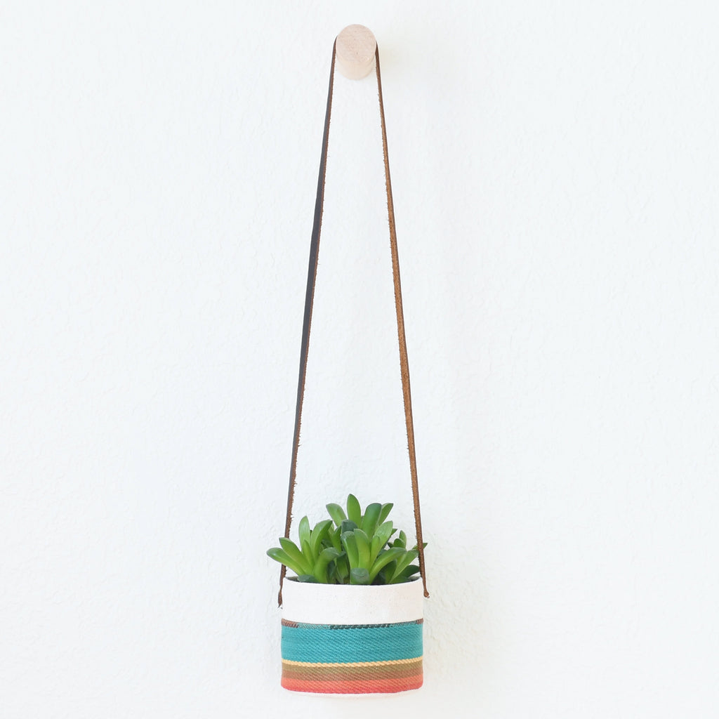 Small Natural Canvas Hanging Planter  |  Turquoise 06