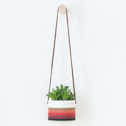 Small Natural Canvas Hanging Planter  |  Turquoise 08