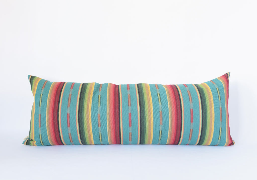 Natural Canvas Lumbar Pillow | Turquoise